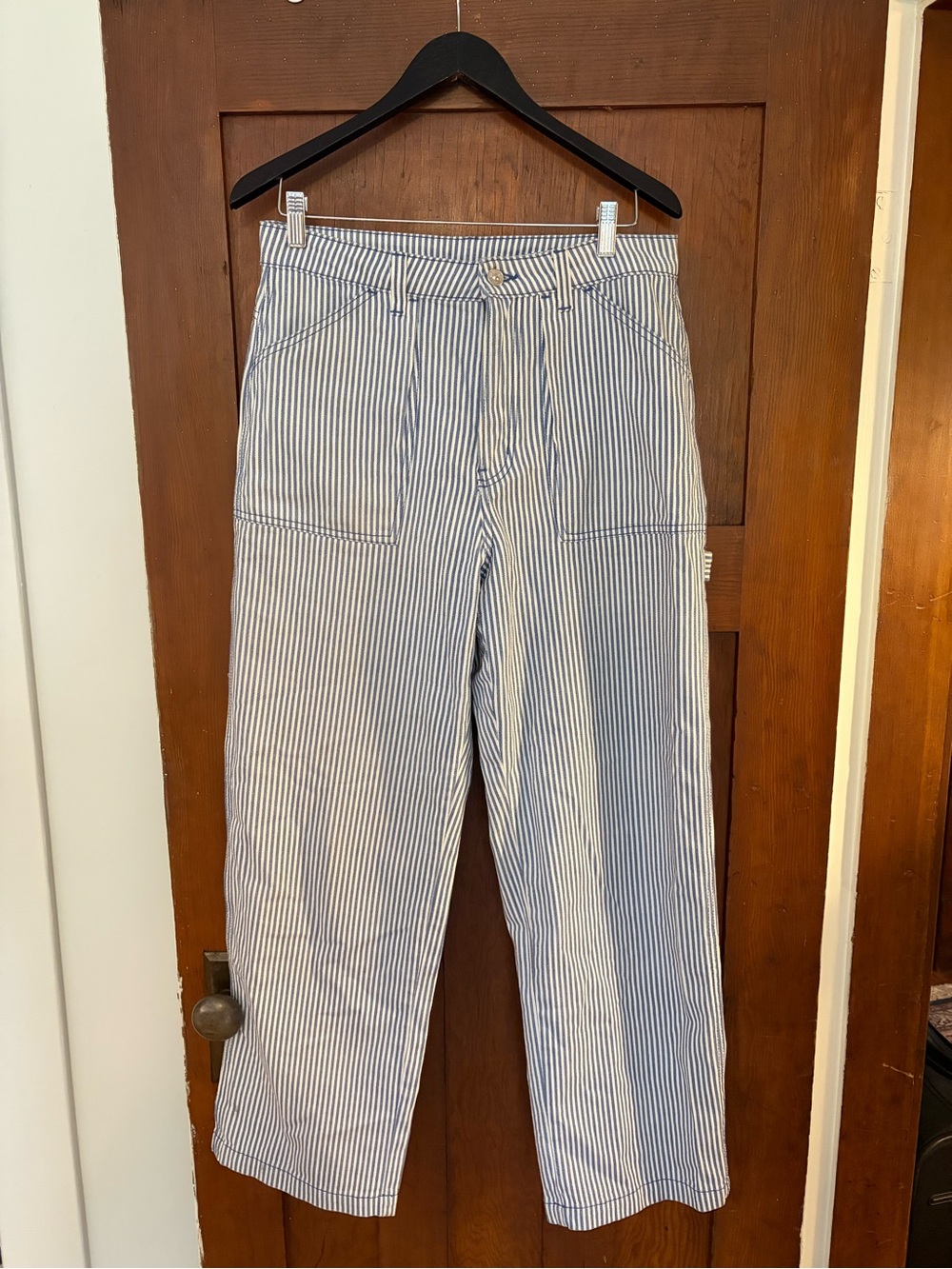 H&M Blue & White Striped Straight-Leg Jeans